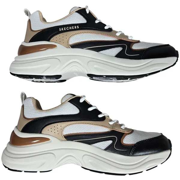 Skechers Hazel Fashion Gal Black White‎ Tan Women's Lace Up Sneakers Size 7.5 - Image 5