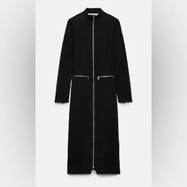 Nwt $139 Zara Zipper Midi Dress Zw Collection Black, Us Size L - Image 4
