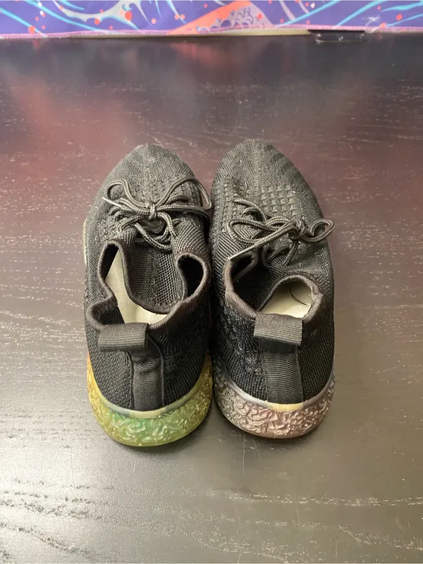 Men's Black Knit Lace-Up Sneakers with Rainbow Sole - Image 4