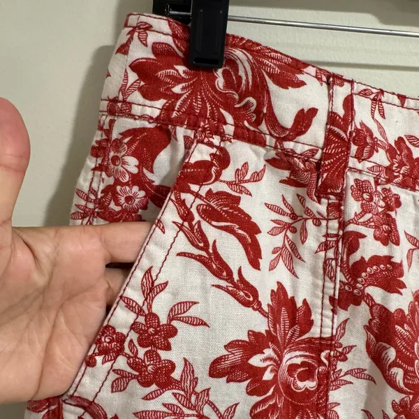 Ann Taylor Womens Red White Floral 100% Linen Mini Pencil Skirt Size 10 Pockets - Image 3