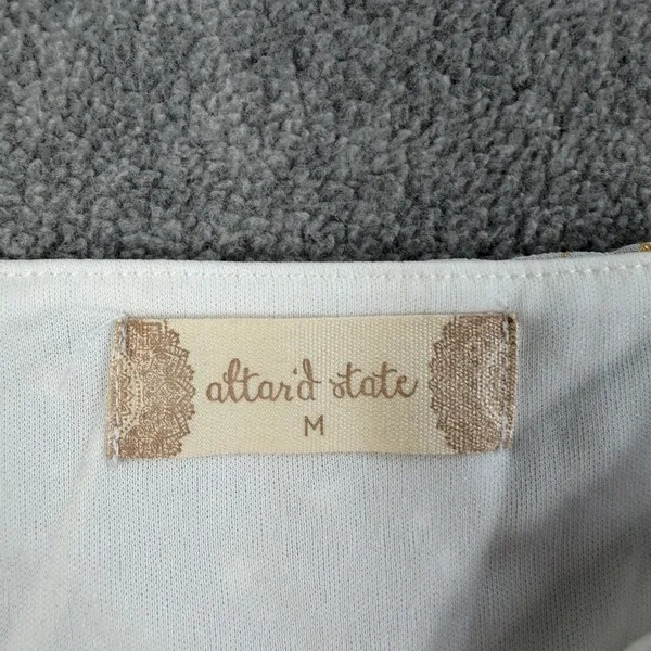 Altard State White Gold Star Tiered Ruffle Mini Dress Size Medium Puff Sleeve - Image 4