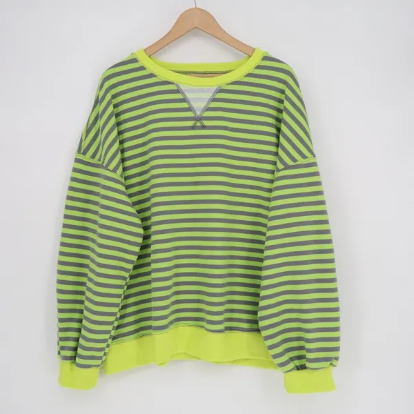 Sweatshirt Womens 2XL Green Gray Striped Crew Neck Drop Shoulder Long Sleeve - Image 2