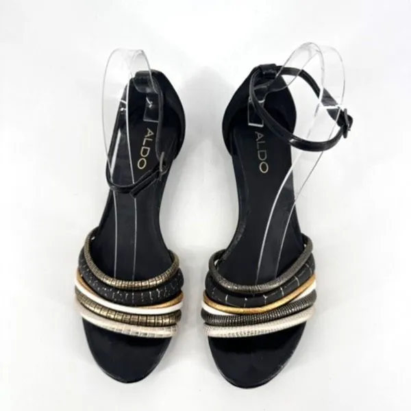 Aldo Gold Silver Metallic Strappy Women’s Flats Sandals‎ Size 7.5 leather - Image 4