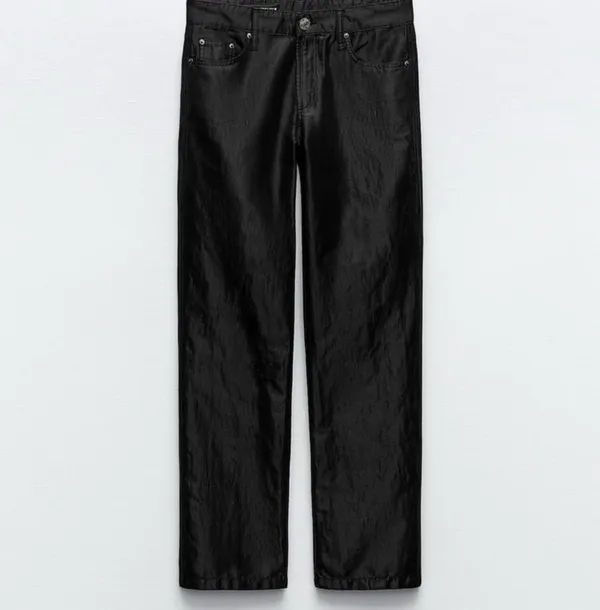 Zara Nwt Satin Effect Shiny Metallic Mid Waist Straight Leg Pants 4 - Image 6