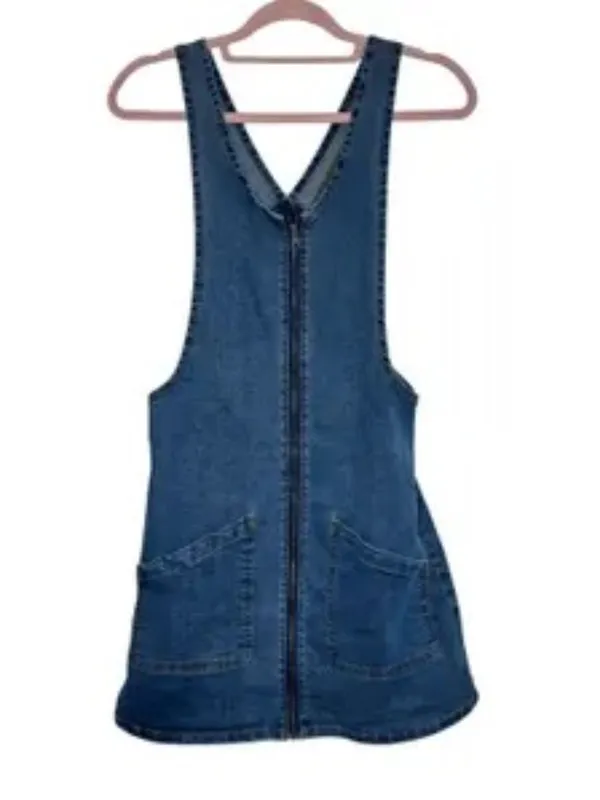 SO Denim Jumper Dress, Blue Jean Mini Pinafore, Y2K Layering Dress, Size Small - Image 3