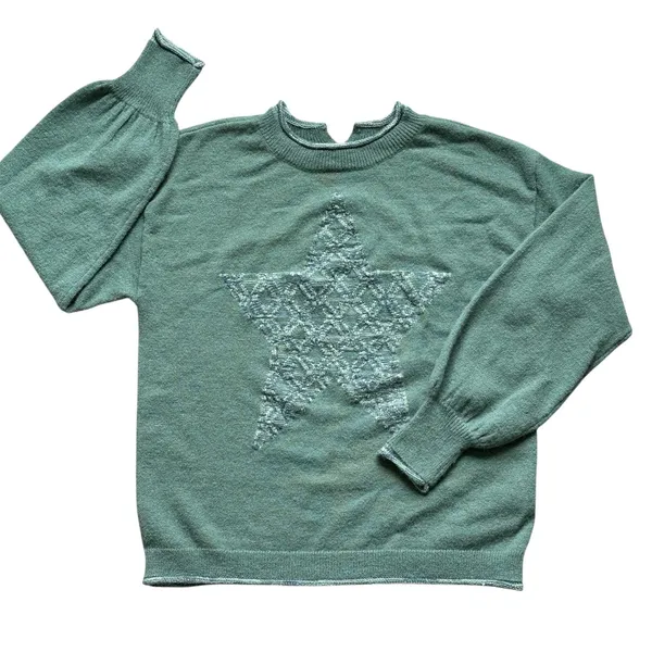 Democracy Space Dye Star Sweater Top Green Blouson Sleeve Ethereal Indie‎ Twee - Image 2