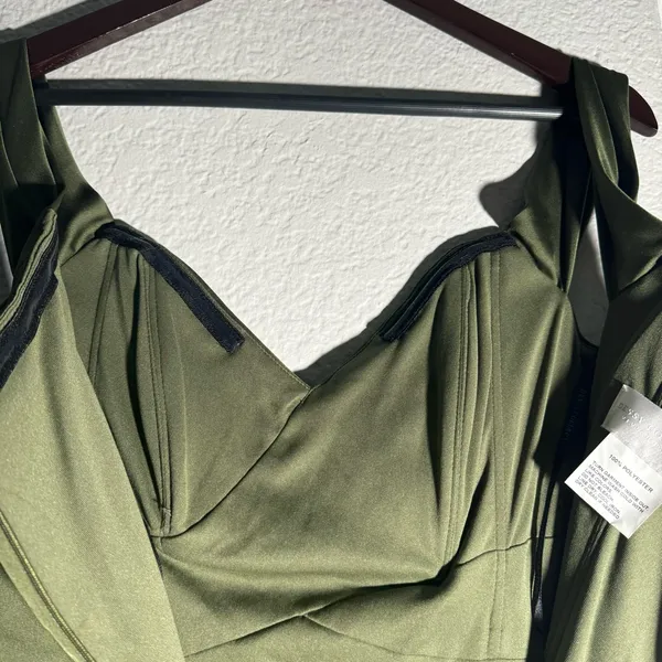 Dessy Collection • Formal Gown • Olive Green • 2R • Off Shoulder • Bridesmaid - Image 10