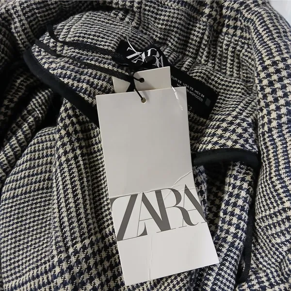 ZARA Womens Cropped Jacket XS Black White Houndstooth Plaid Preppy Chic Academia - Image 8