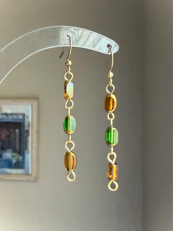 Handmade glass beads fairy whimsy dainty unique dangle earrings🌀🌙 - Image 3