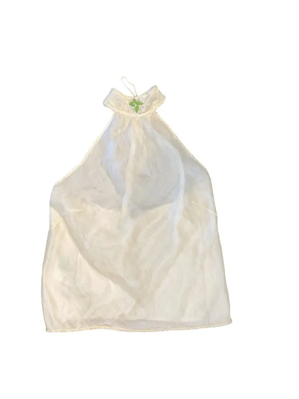vintage Y2k Max Studio halter mock neck top cream sheer overlay Linen Resortwear - Image 12