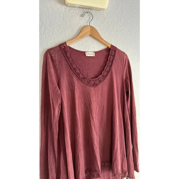 Altar'd State Burgundy Lace Crochet Trim Tunic Swing Top Fall Dark Goth - Image 4