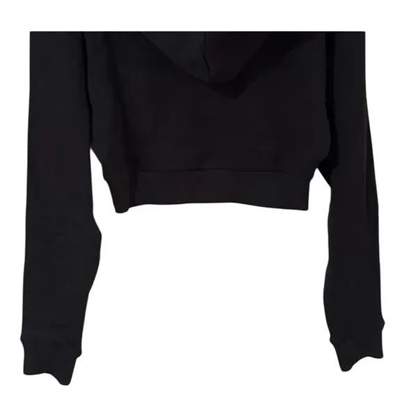 NWT WeWoreWhat Cropped Half Zip Fleece Cotton Hoodie Long Sleeve Small Black - Image 8