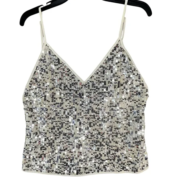 Goldie Twilight Camisole Top Womens M Silver Cream Sequin Sparkles‎ Shimmer Glam - Image 6