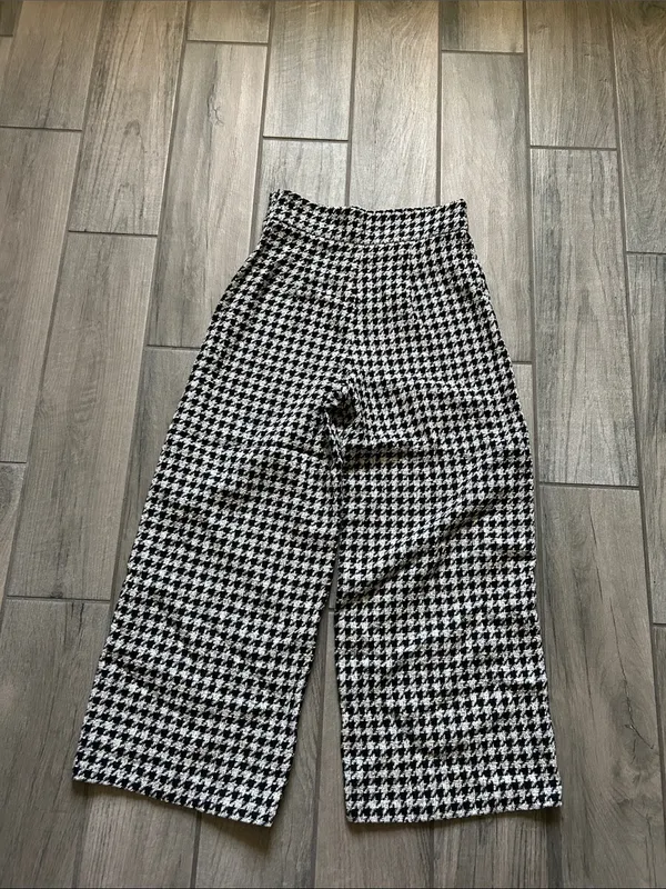 Zara Black & White Houndstooth Wide-Leg Pants - Image 3