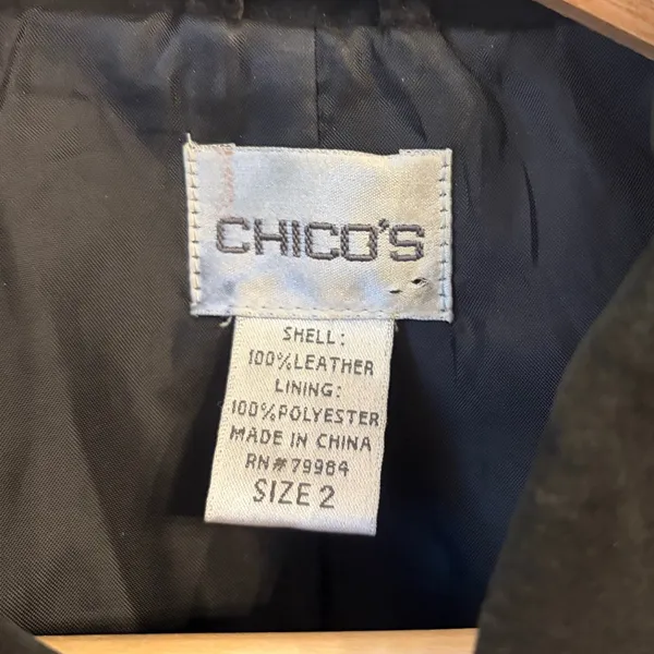 Vintage Chicos Suede Leather Jacket Large 2 Chore Pockets 90s Grunge Indie Black - Image 2