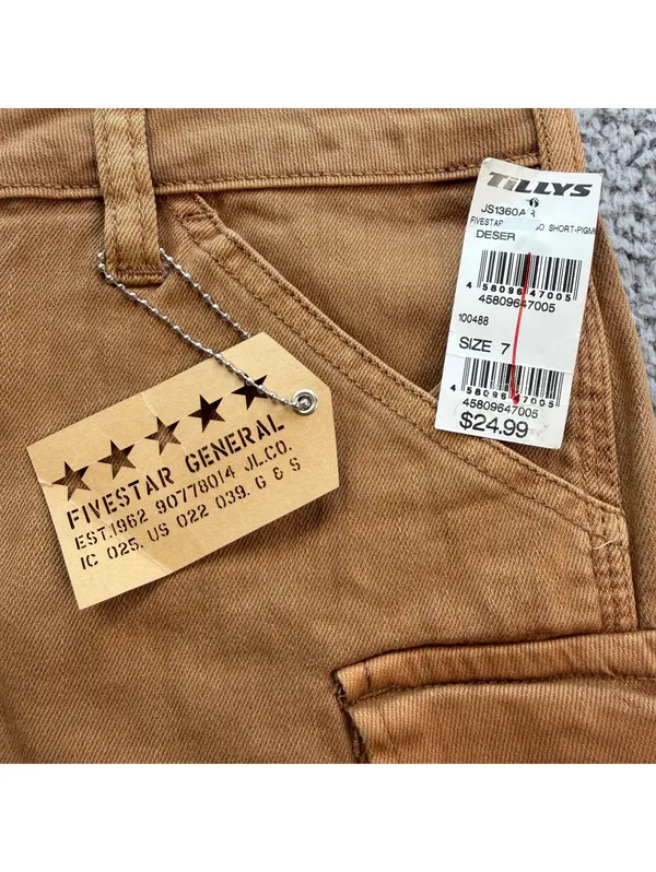 NWT FiveStar General Cargo Shorts Womens 7/28 Tan Brown Flex Side Pockets Mid - Image 6