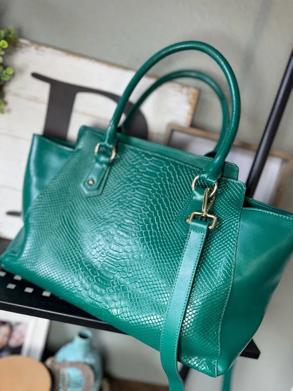 Cuore & Pelle Green Musette Snakeskin Satchel Handbag - Image 6