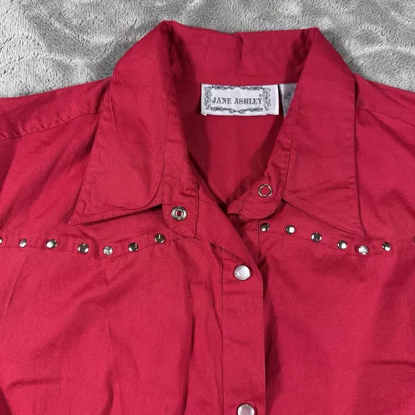 Vintage Jane Ashley Red Top Womens Large Silver Studs 3/4 Sleeves Retro Western - Image 2