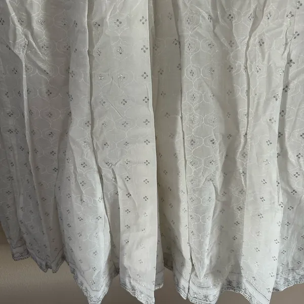 Elegant White & Silver printed Maxi Skirt/Palazzo Pants with Tassels - Image 2