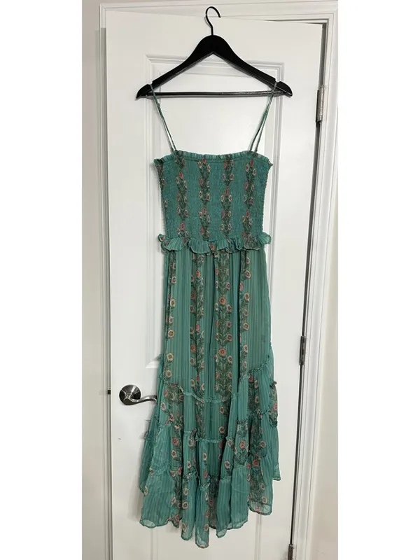 FREE PEOPLE Alejandra Smocked Bodice Tiered Sundress in Green Size Small - Image 8