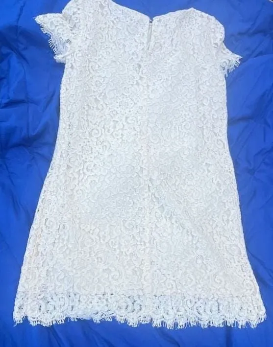 Zara Woman White Lace Short Sleeve Shift Dress Size M - Image 5