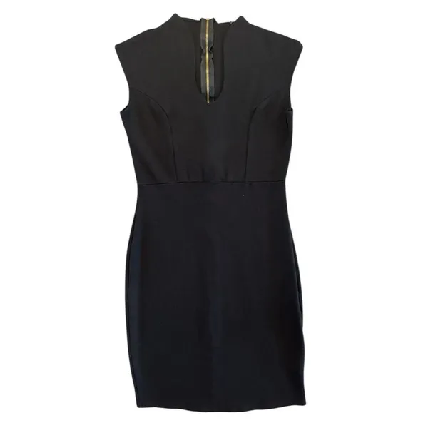 Rolla Coster Women’s Small Bodycon Midi Dress Black Sheath Knit Stretch Zipper - Image 2
