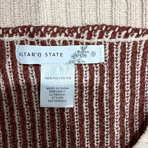 Altar'd State V-Neck Sweater - Cream and Brown - Image 2