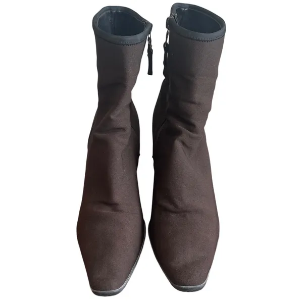 Vintage Prada Tessuto Nylon Sock Booties Kitten Heel Y2K Brown 38.5 - Image 2
