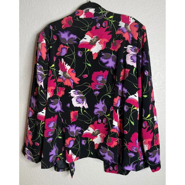 Maggie Barnes Womens‎ 2X Black Floral Blazer Sequin Open Front Career Event Boho - Image 2