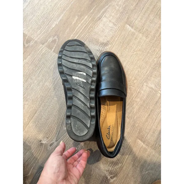 Clarks Collection Black Leather Penny‎ Loafer Wedge Shoes Ultimate Comfort 13288 - Image 5