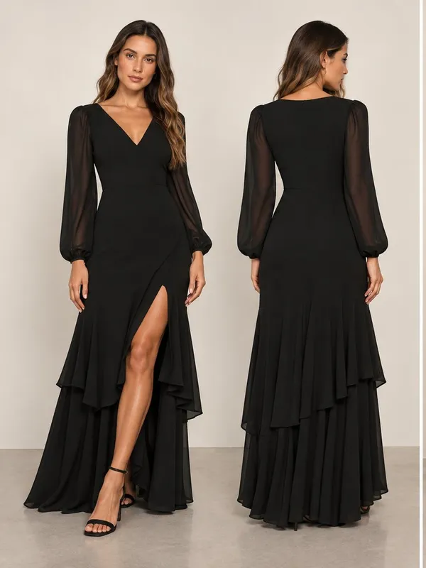 LULU's Sexy Chic Elegant Long Sleeve Romantic Flowy Bridesmaid Wedding Gown - Image 2