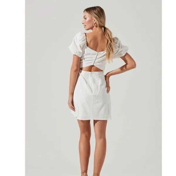 ASTR the Label White Puff Sleeve‎ Linen Mini Dress Large Graduation Milkmaid - Image 4