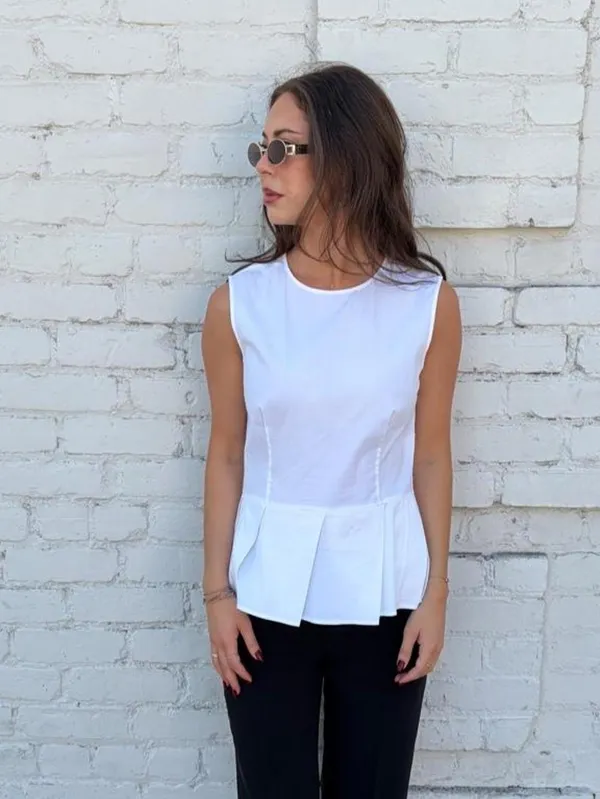Vtg White cotton blouse with peplum detail Size M #peplum #workwear #officesiren - Image 2