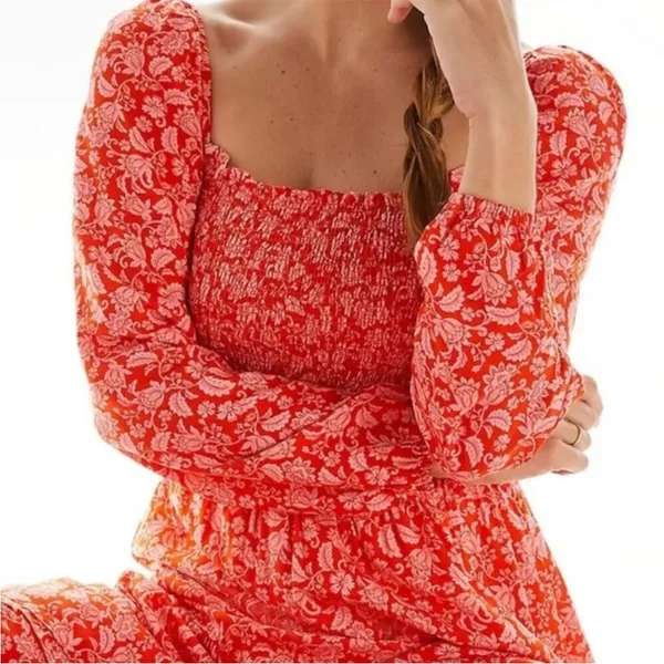 Anthropologie Dolan Stratton Smocked Floral Long Sleeve Midi Dress Size Medium - Image 3