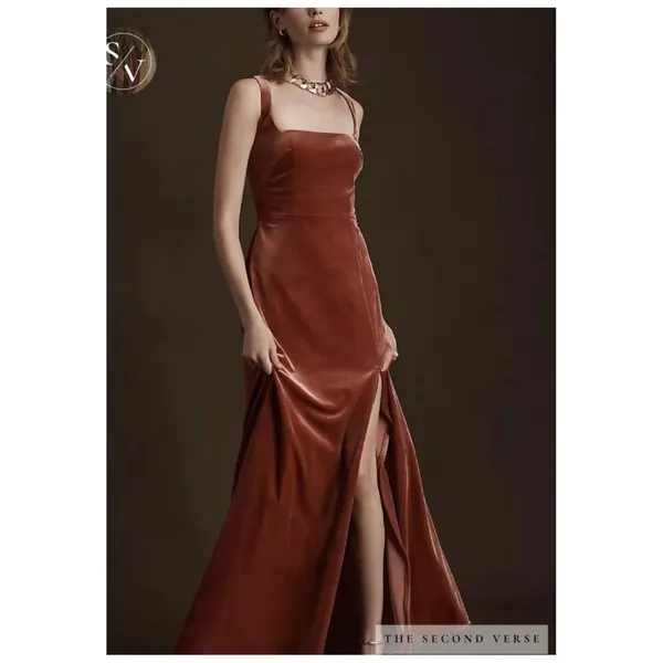 NWT Jenny Yoo Collection Mara Velvet‎ Maxi Gown Women's 6 Orange Formal - Image 10