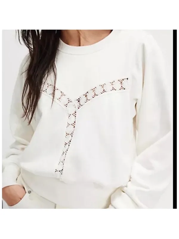 NWT FREE PEOPLE Sweet Nashville Sweatshirt in‎ Ivory NWT $128 - Image 2