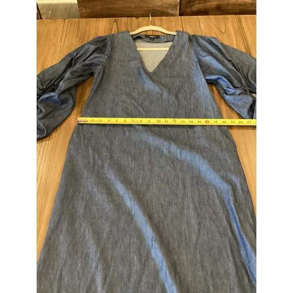 Padova Colombia kaftan denim jean balloon sleeve v neck boho resort Midi dress 6 - Image 5