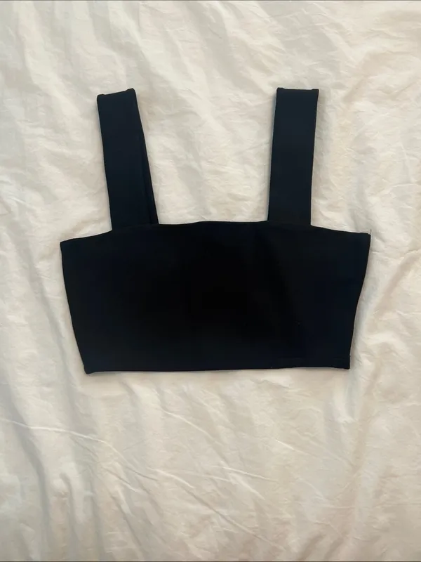 NWT Zara Black Square Neck Crop Tank Top with Wide Straps - Image 2