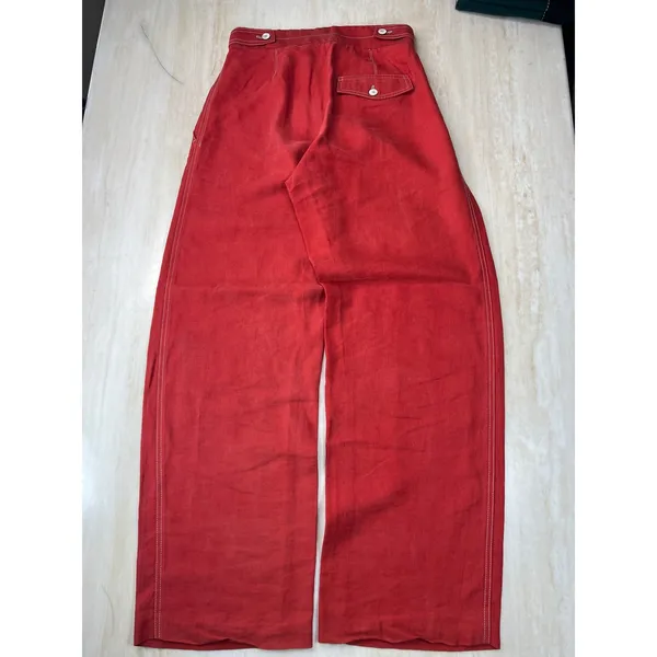 Mango MNG Suit Red Wide Leg High Rise Contrast Stitch Trousers Pants Womens 2 - Image 6