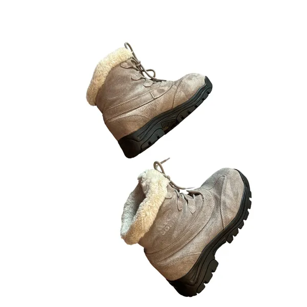 Sorel Women Taupe Suede Winter Boots Faux Fur Trim Lace Up Snow Boots Size 8 - Image 4
