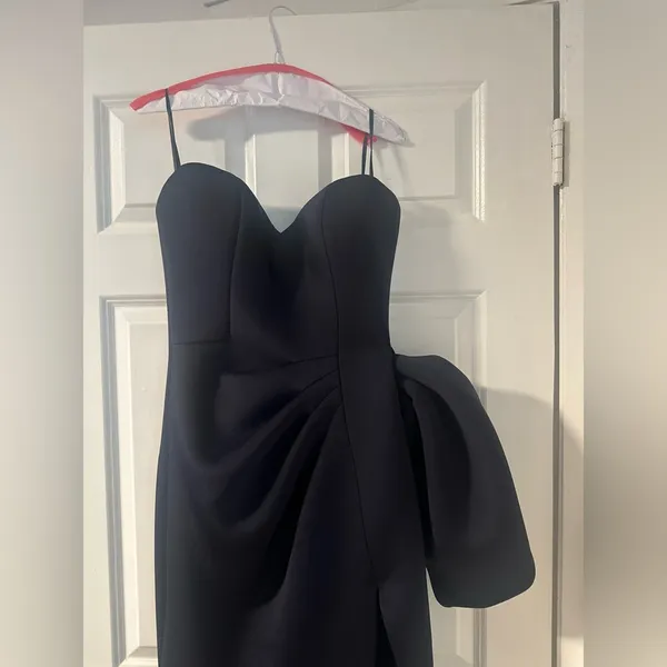 Jovani 07581 Gown with Side Slit and Bow (NAVY) - Image 8