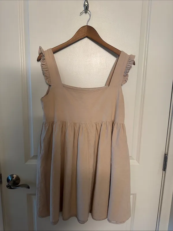 Nasty Gal Light Beige Square Neck Ruffle Strap Dress - Image 4