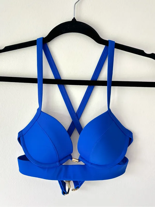 Abercrombie & Fitch Cobalt Blue Bikini Push Up Swim Top Criss Cross Straps - Image 5