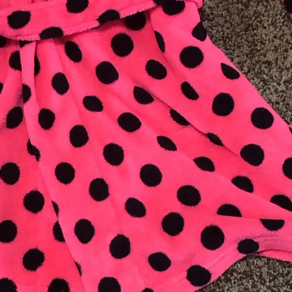 Pink Victoria’s Secret Plush Robe Hot Pink Black Polka Dot Size XS - Image 3