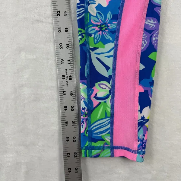 Lilly Pulitzer Luxletic Floral Leggings Blue Pink Mesh Pockets XXS‎ 009750 READ - Image 6