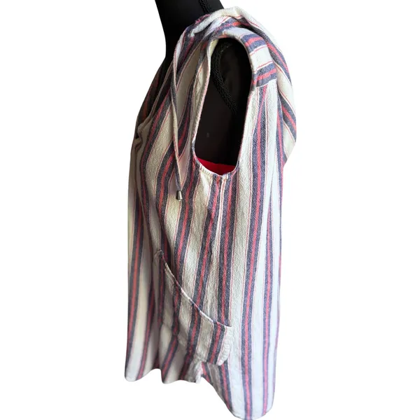 ForCynthia Beachwear Linen Blend Striped Hooded Cover Up Tunic Small - Image 4
