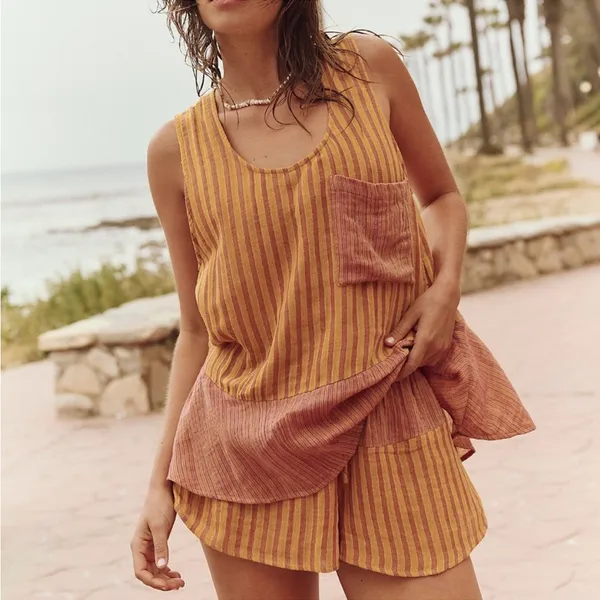 NWOT Free People Annabelle Set in Brown 2Pcs Set Top Bottom Yellow - Image 8
