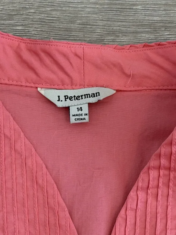 J. Peterman Women’s Size 14 Coral Pink Pintuck Button Front Blouse - Image 3