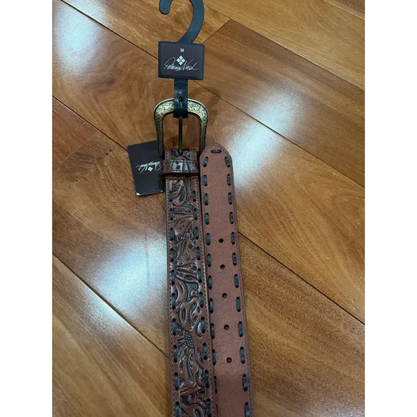 NWT‎ Patricia Nash Amelia Tan Tooled Leather Whipstitch Belt B157294 Medium - Image 2