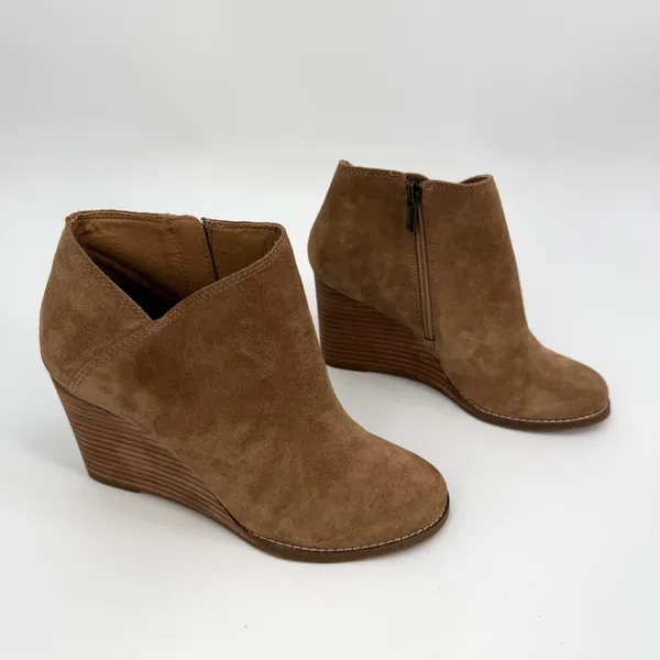 Lucky Brand Boots Women 8.5M Brown Leather Suede Wedge Heel Yakeena Ankle Bootie - Image 2